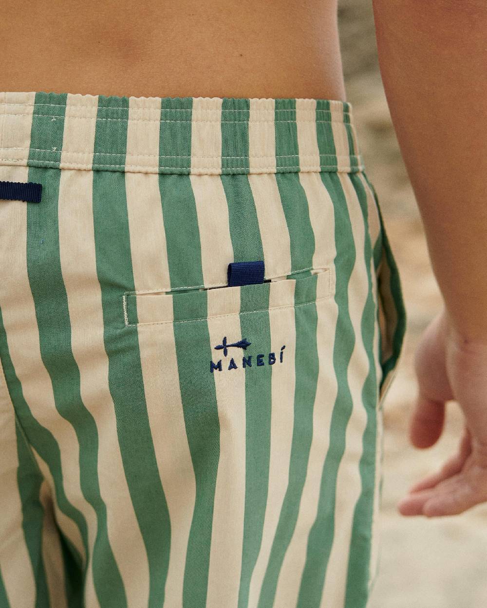 Manebí Printed Macro Stripes Swim Shorts - Kaki Green Macro Stripes In Saldo