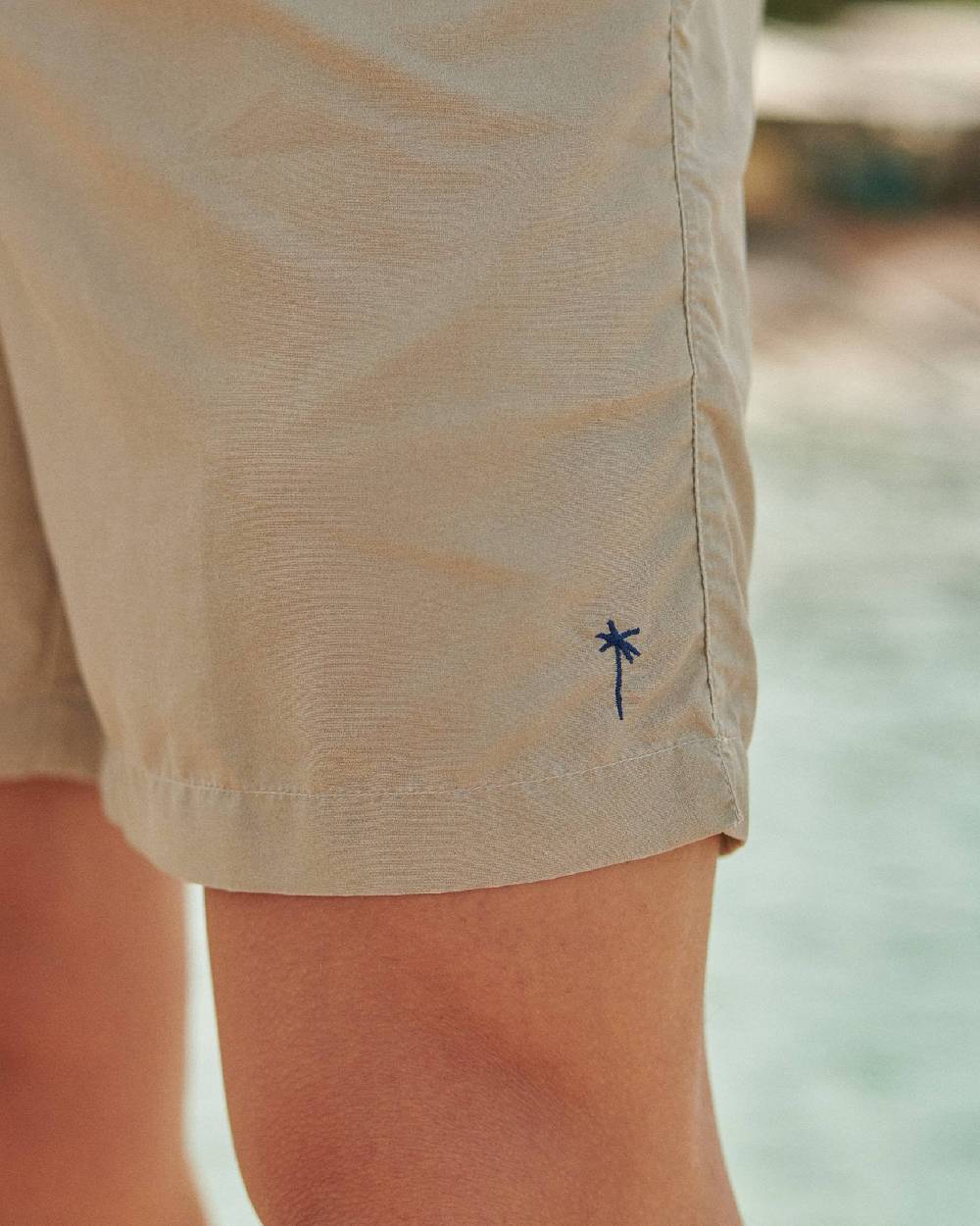 Manebí Solid Color Swim Shorts - Stone Washed Faded Beige Moda