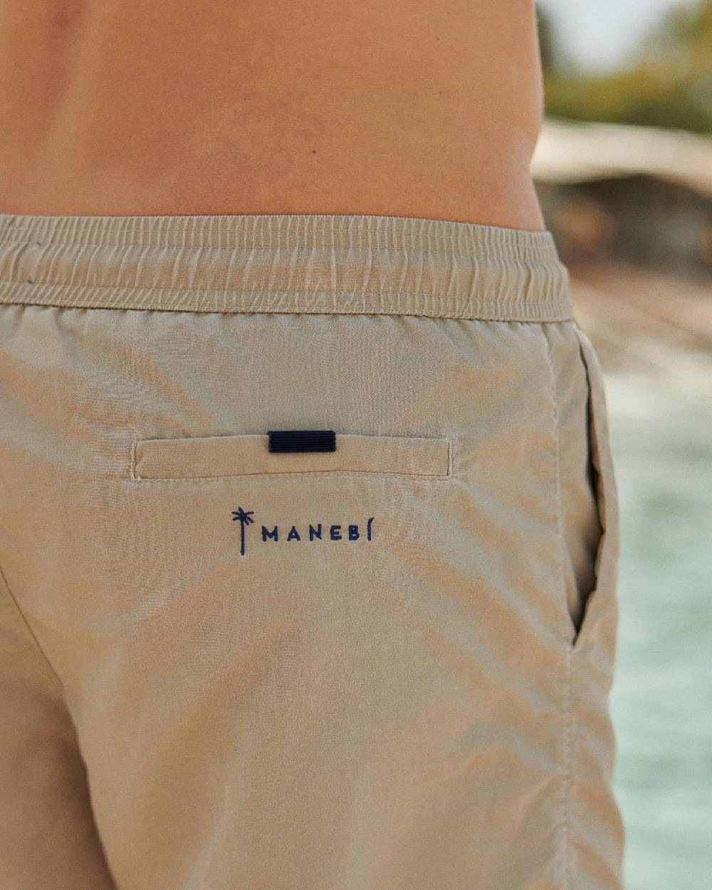 Manebí Solid Color Swim Shorts - Stone Washed Faded Beige Moda