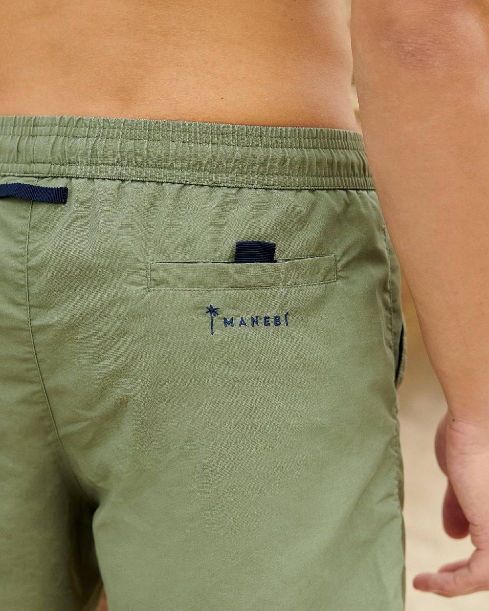 Manebí Solid Color Swim Shorts - Stone Washed Faded Kaki Green 2025