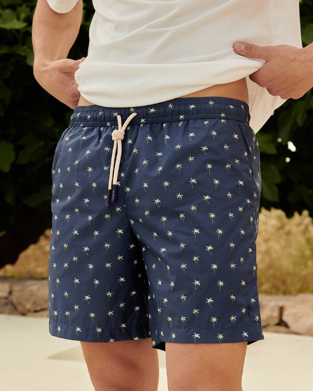 Manebí Printed Palms Swim Shorts - Recycled Ultra Light Blue Palms Watercolors