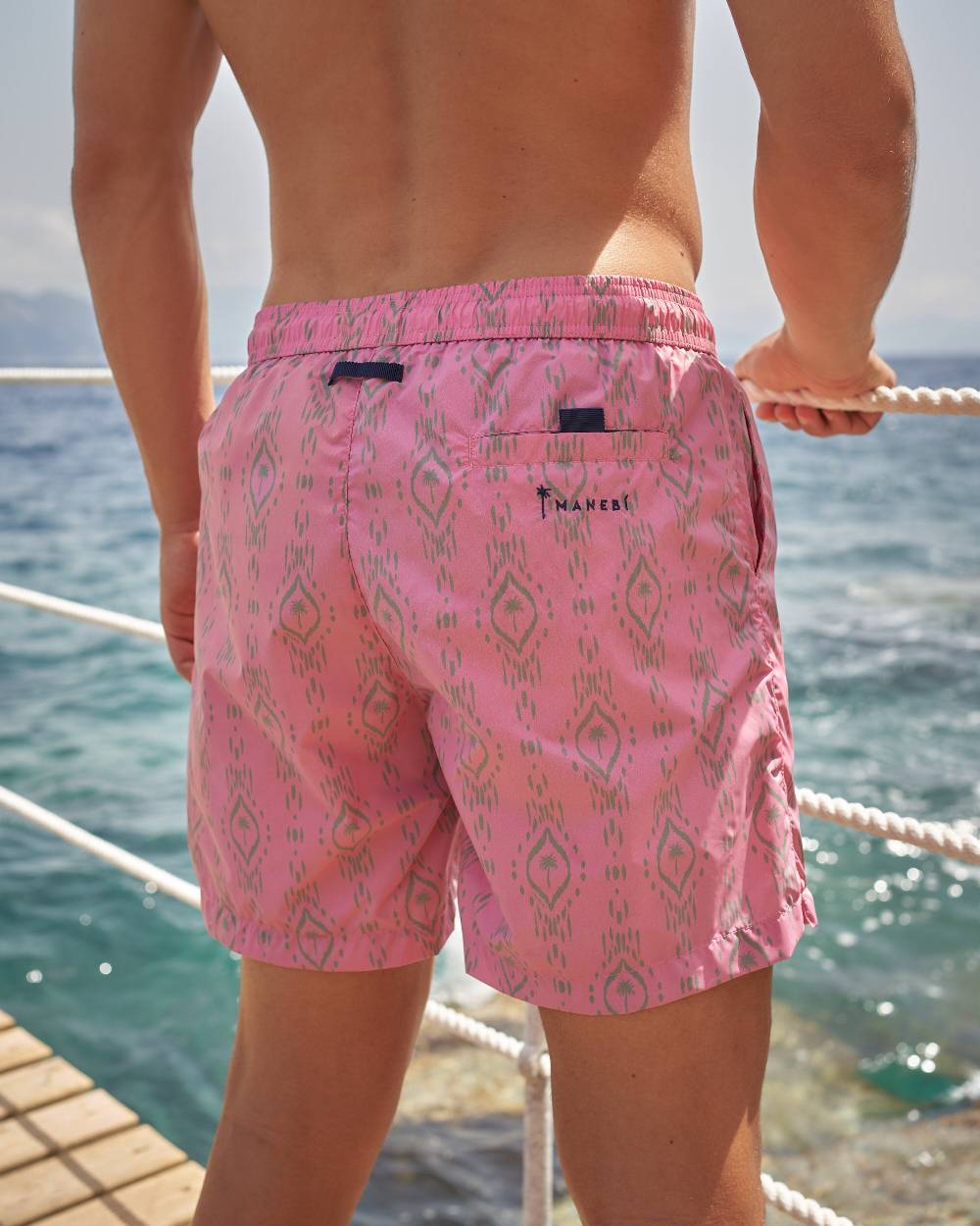 Manebí Printed Ikat With Palm Swim Shorts - Recycled Ultra Light Antique Rose Kaki Ikat W Palm Soddisfazione Garantita