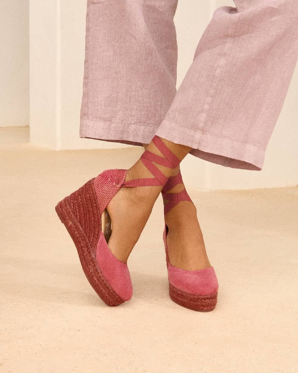 Manebí Soft Suede Wedge Espadrilles - Terracotta On Tone Promozione Limitata