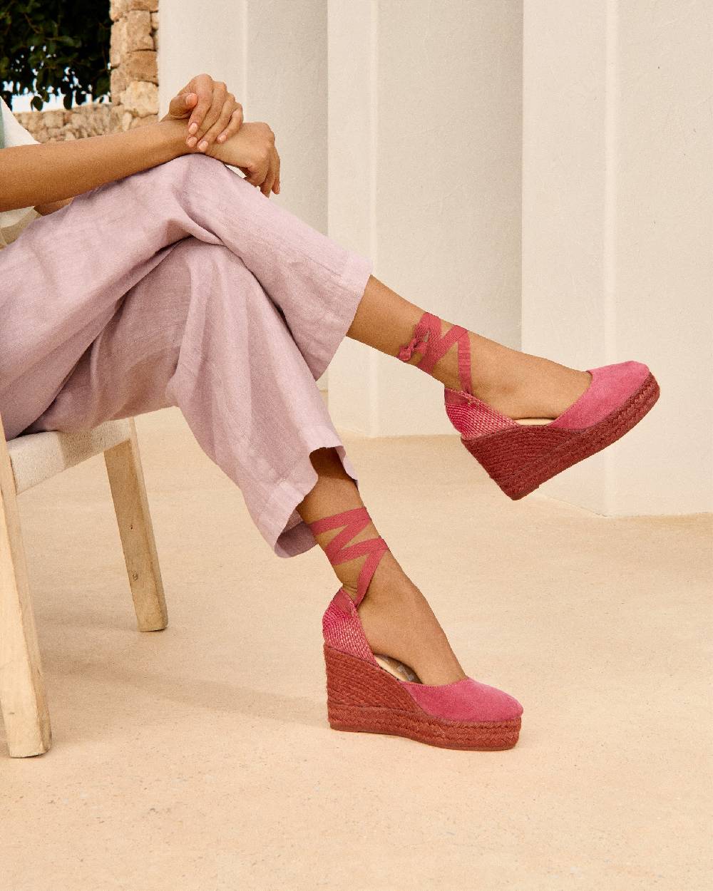 Manebí Soft Suede Wedge Espadrilles - Terracotta On Tone Promozione Limitata