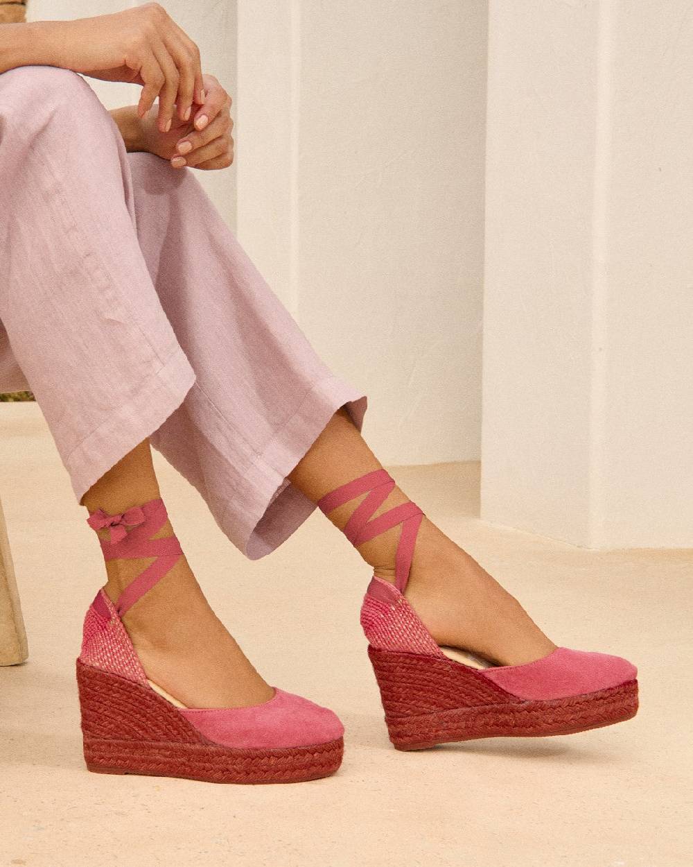 Manebí Soft Suede Wedge Espadrilles - Terracotta On Tone Promozione Limitata