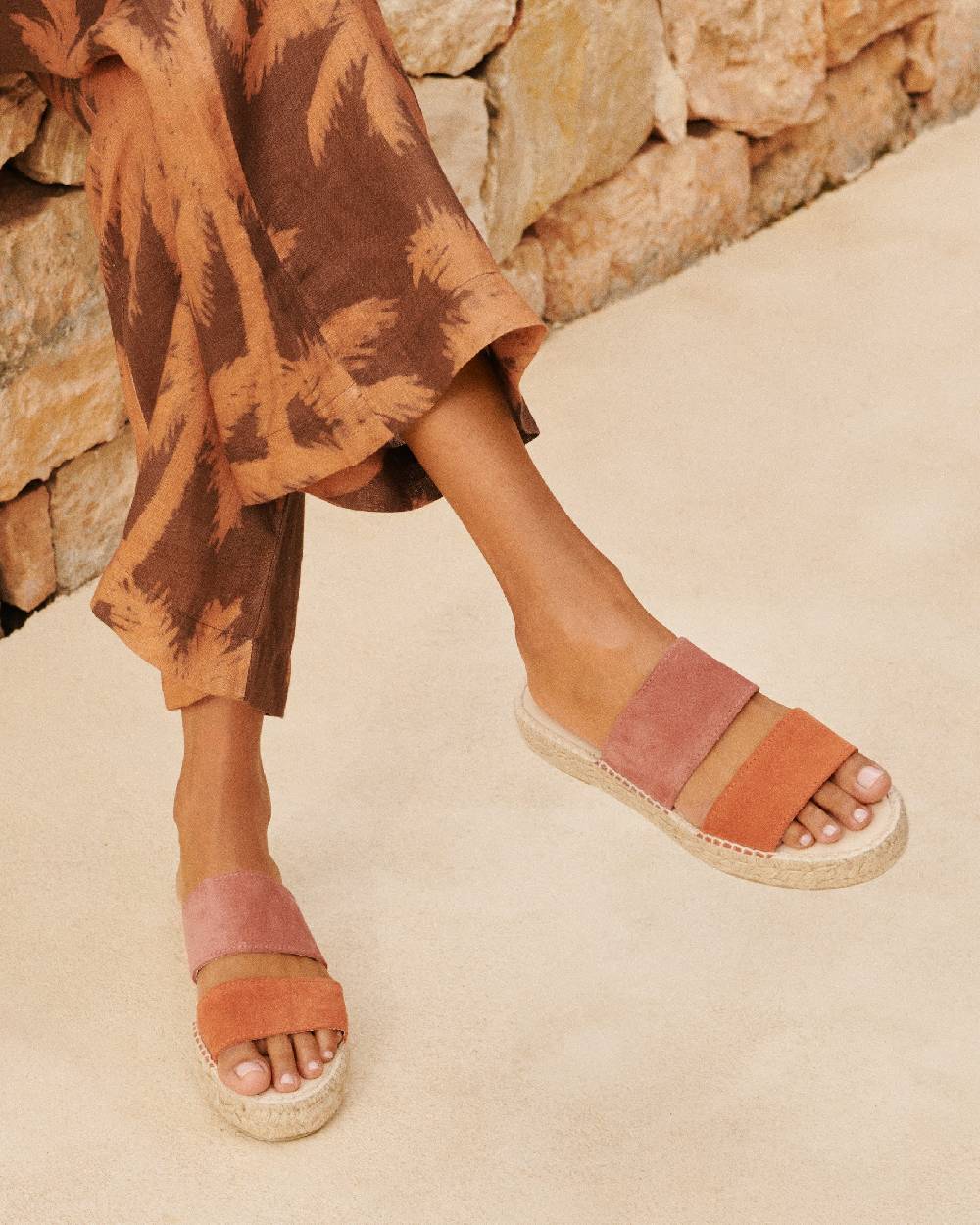 Manebí Suede Two Bands|Double Sole Sandals - Terracotta And Orange Rust Prezzo Ridotto