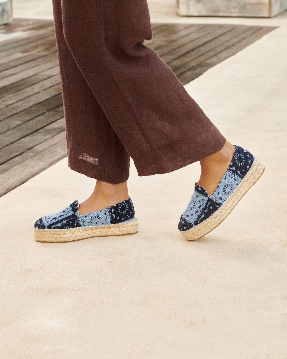 Manebí Cotton Crochet|Double Sole Espadrilles - Indigo \u0026 Navy Blue Offerta