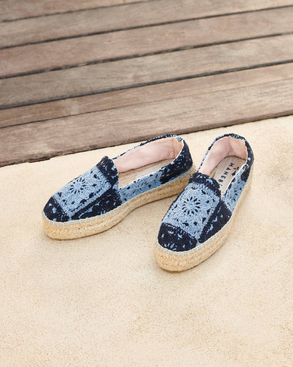 Manebí Cotton Crochet|Double Sole Espadrilles - Indigo \u0026 Navy Blue Offerta