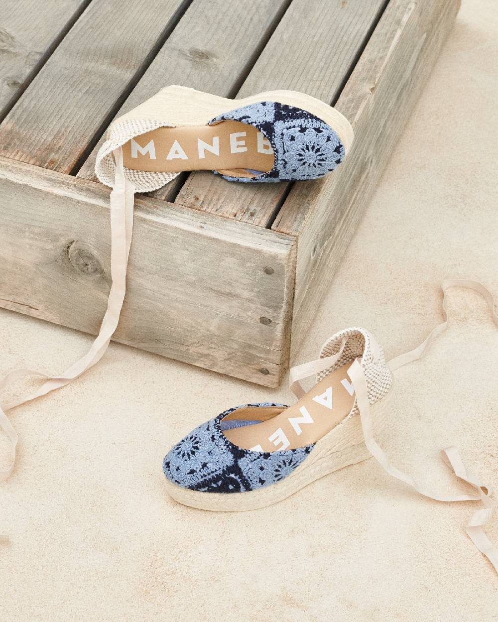 Manebí Cotton Crochet|Wedge Espadrilles - Indigo \u0026 Navy Blue Economico