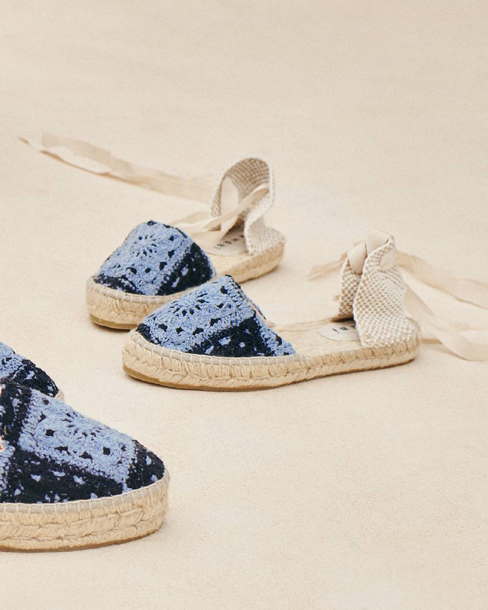 Manebí Cotton Crochet|Flat Valenciana Espadrilles - Indigo \u0026 Navy Blue Online