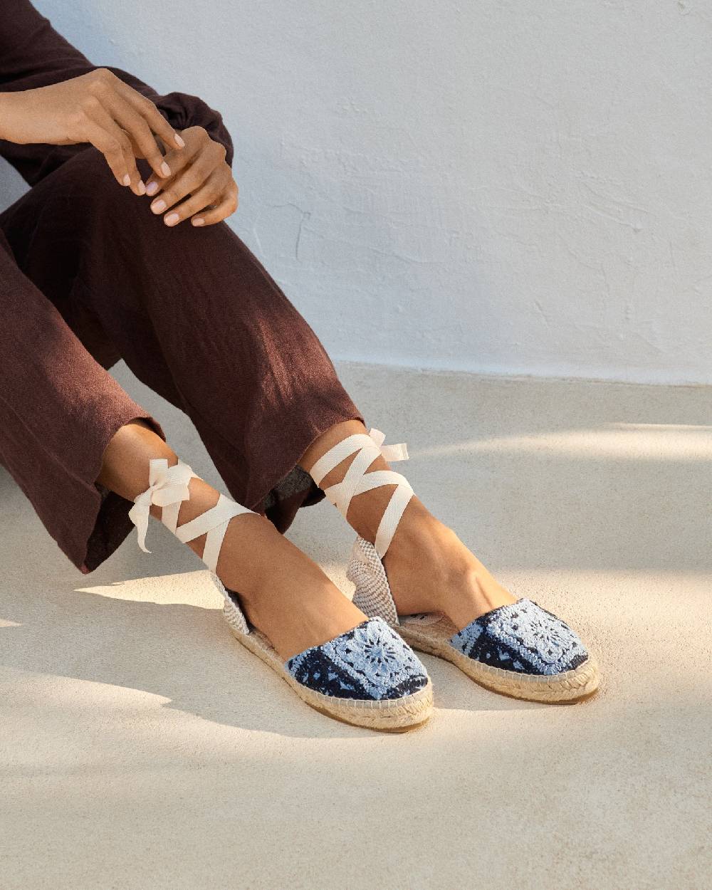 Manebí Cotton Crochet|Flat Valenciana Espadrilles - Indigo \u0026 Navy Blue Online