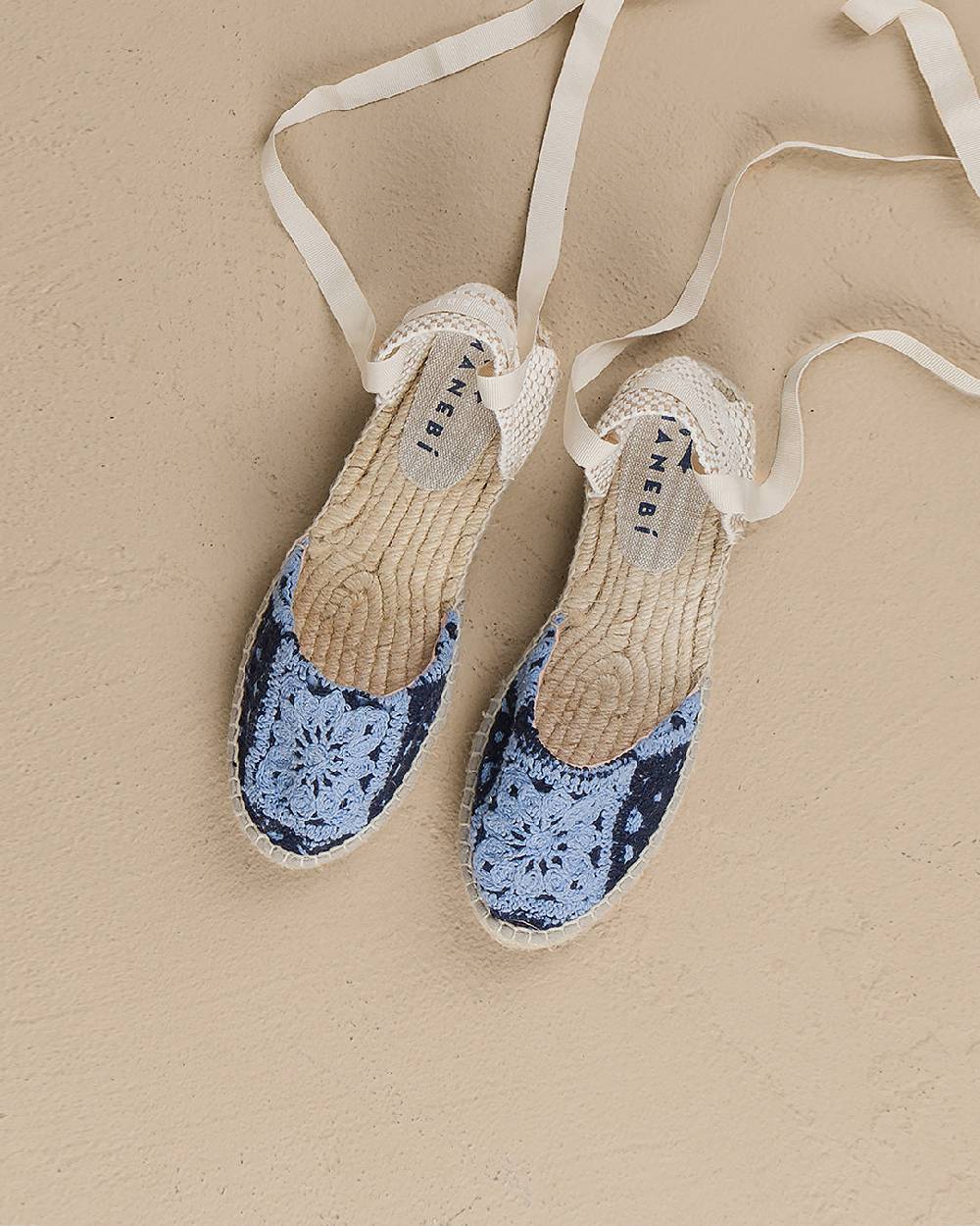 Manebí Cotton Crochet|Flat Valenciana Espadrilles - Indigo \u0026 Navy Blue Online