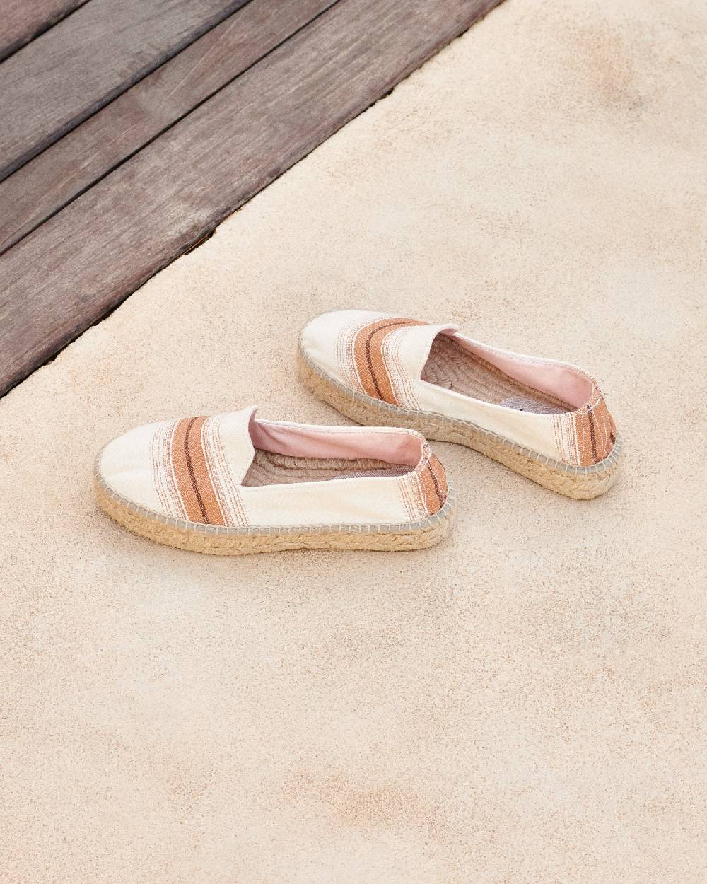 Manebí Cotton Linen And Silk Raw Fabric|Double Sole Espadrilles - Rust Macro Stripe Outlet