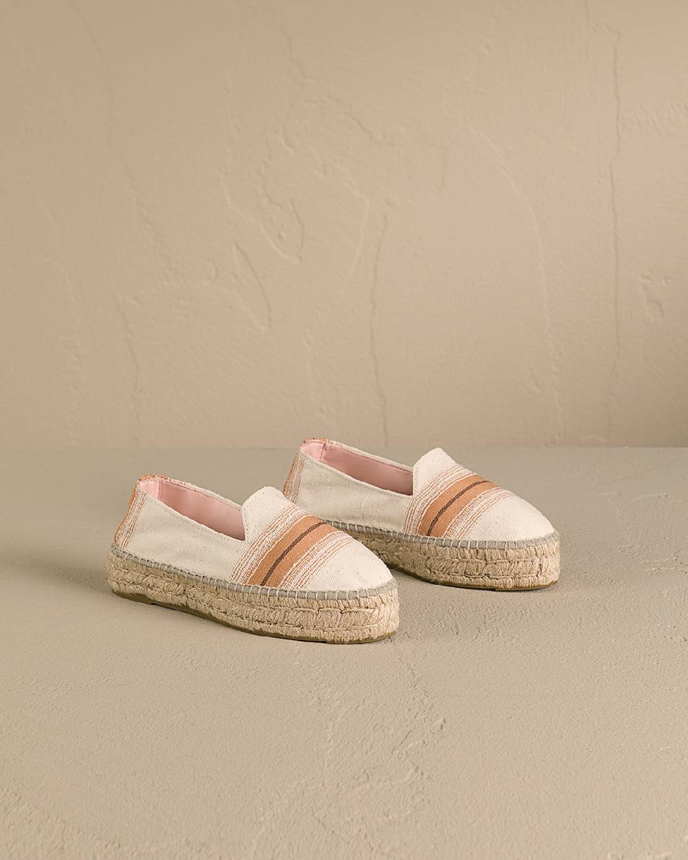 Manebí Cotton Linen And Silk Raw Fabric|Double Sole Espadrilles - Rust Macro Stripe Outlet