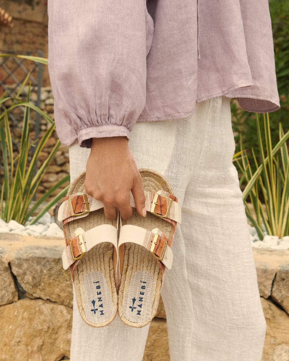 Manebí Cotton Linen And Silk Raw Fabric|Nordic Sandals - Rust Macro Stripe In Vendita