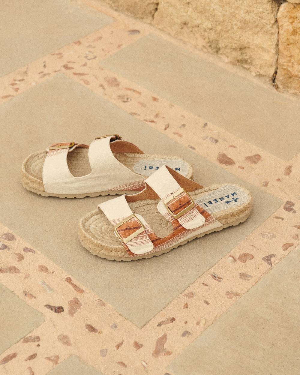 Manebí Cotton Linen And Silk Raw Fabric|Nordic Sandals - Rust Macro Stripe In Vendita