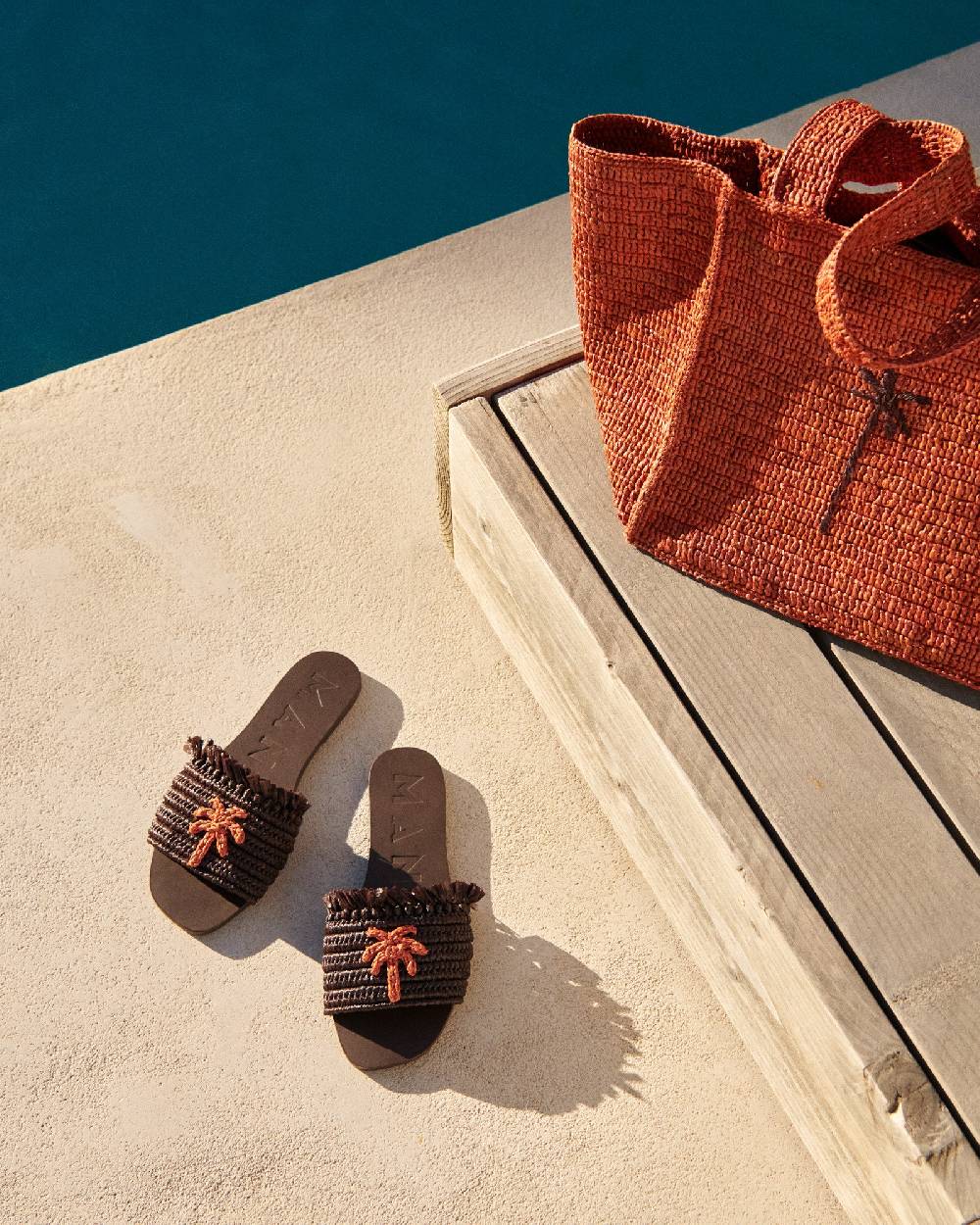 Manebí Fringed Knots Raffia|and Leather Sandals - Yucatán Cocoa With Orange Dust Palm Offerte