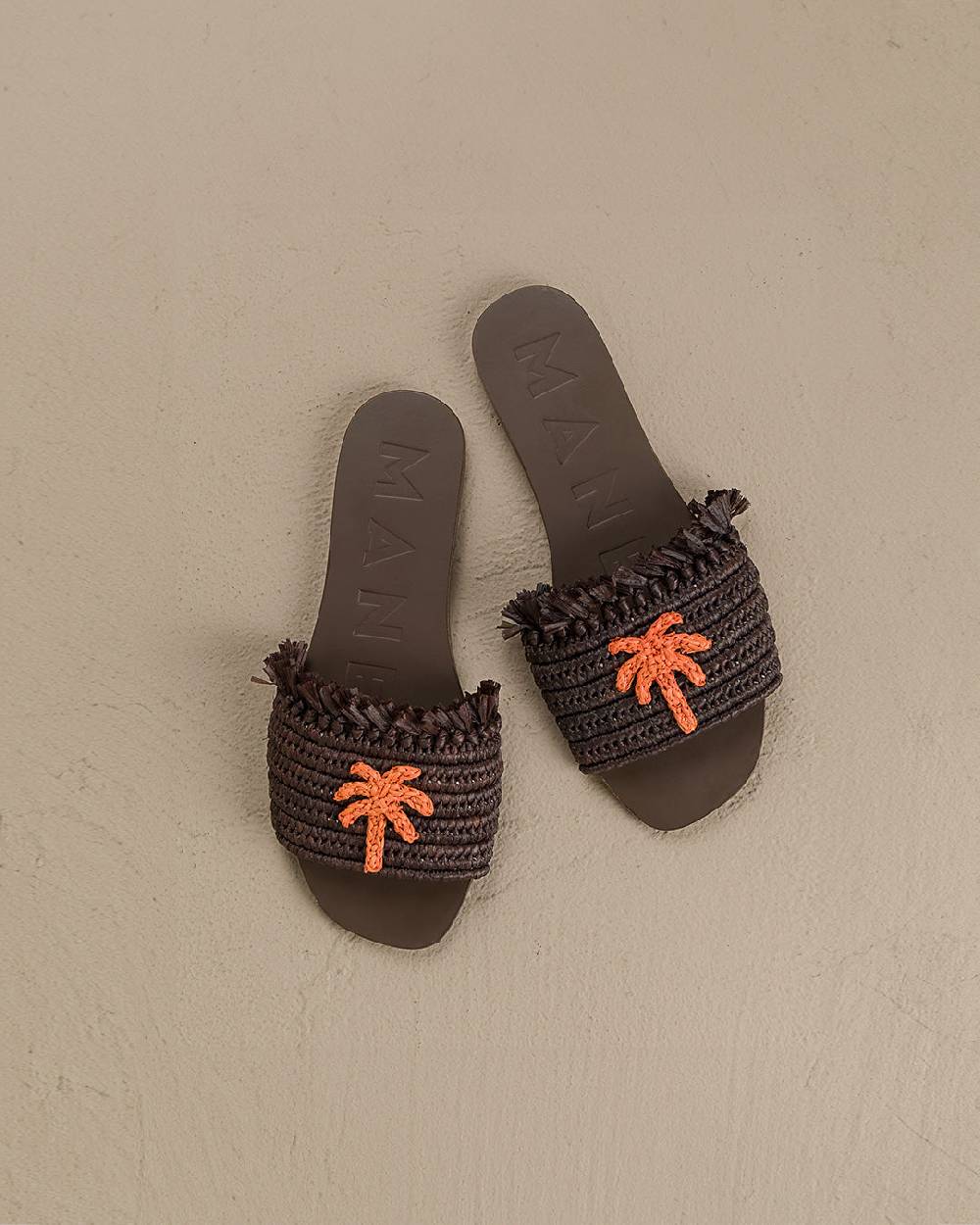 Manebí Fringed Knots Raffia|and Leather Sandals - Yucatán Cocoa With Orange Dust Palm Offerte