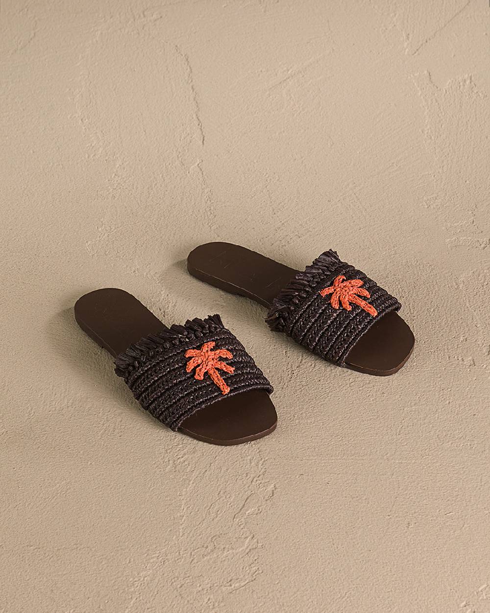 Manebí Fringed Knots Raffia|and Leather Sandals - Yucatán Cocoa With Orange Dust Palm Offerte