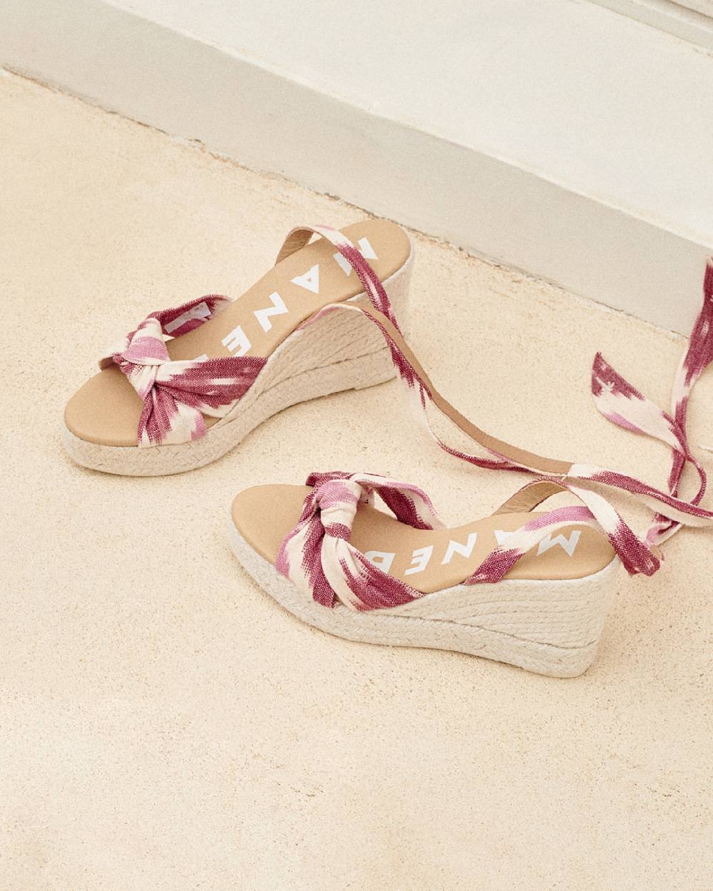 Manebí Dyed Cotton Wedge Espadrilles|With Knot - Tulum Pink And White Ikat Hotsell