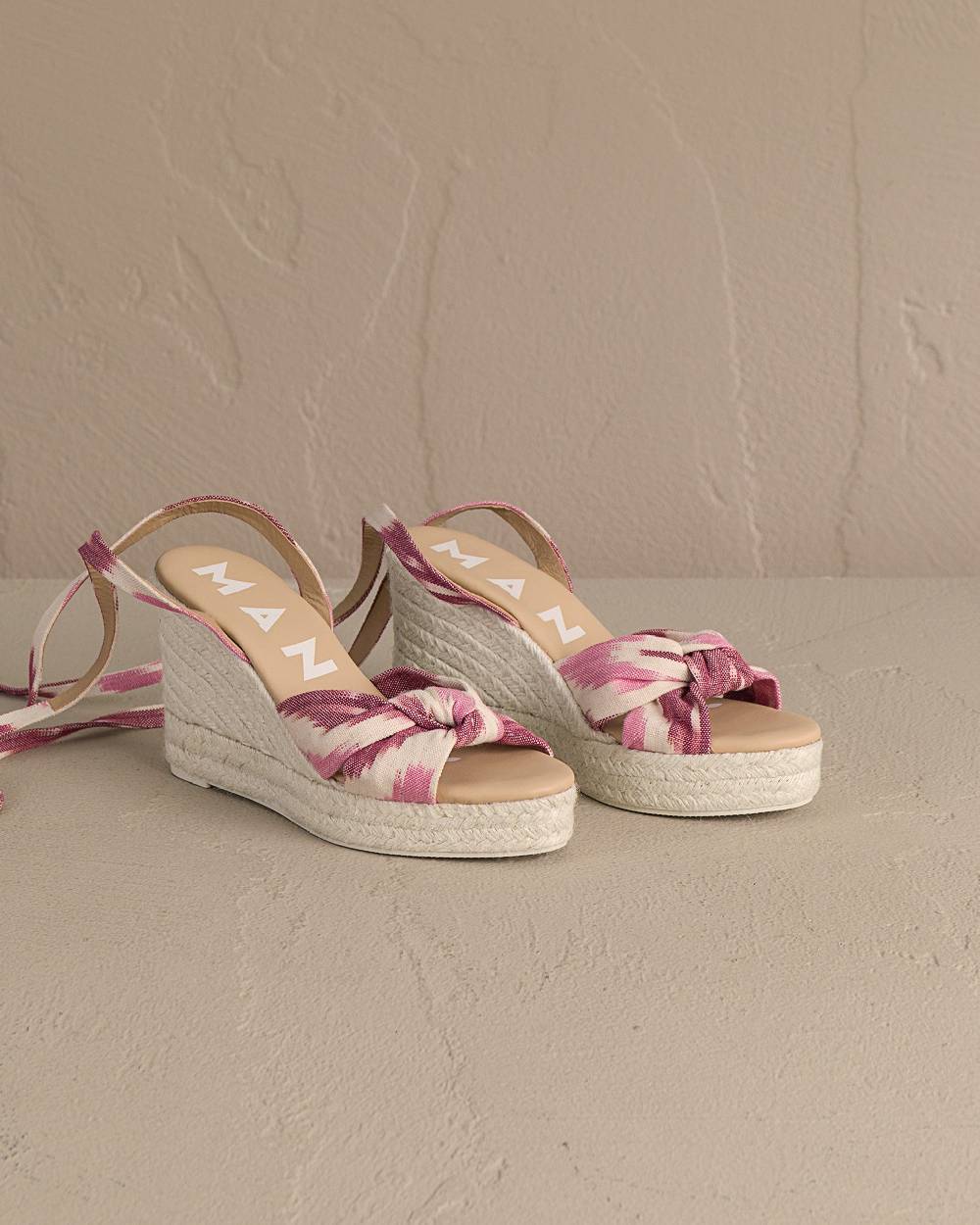 Manebí Dyed Cotton Wedge Espadrilles|With Knot - Tulum Pink And White Ikat Hotsell