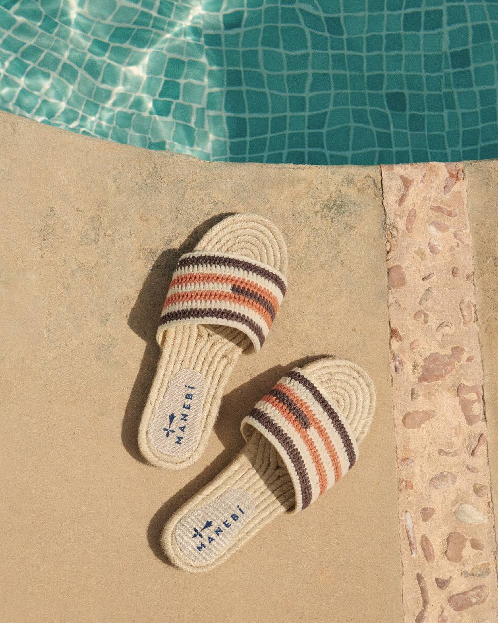 Manebí Cotton Crochet Jute Sandals - Cocoa \u0026 Orange Rust Stripes Vendita Calda