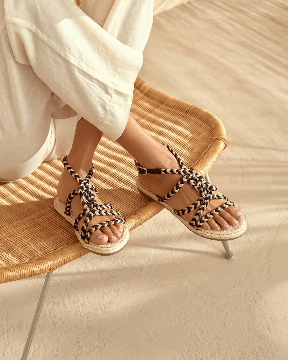 Manebí Jute Tie-Up Rope Sandals - Yucatán Natural Tie-Up Vendita Economica