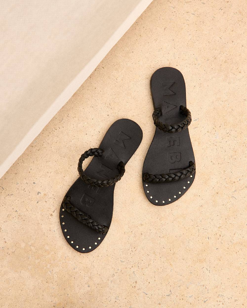 Manebí Leather Two Bands Sandals - Canyon Black Saldi Di Fabbrica