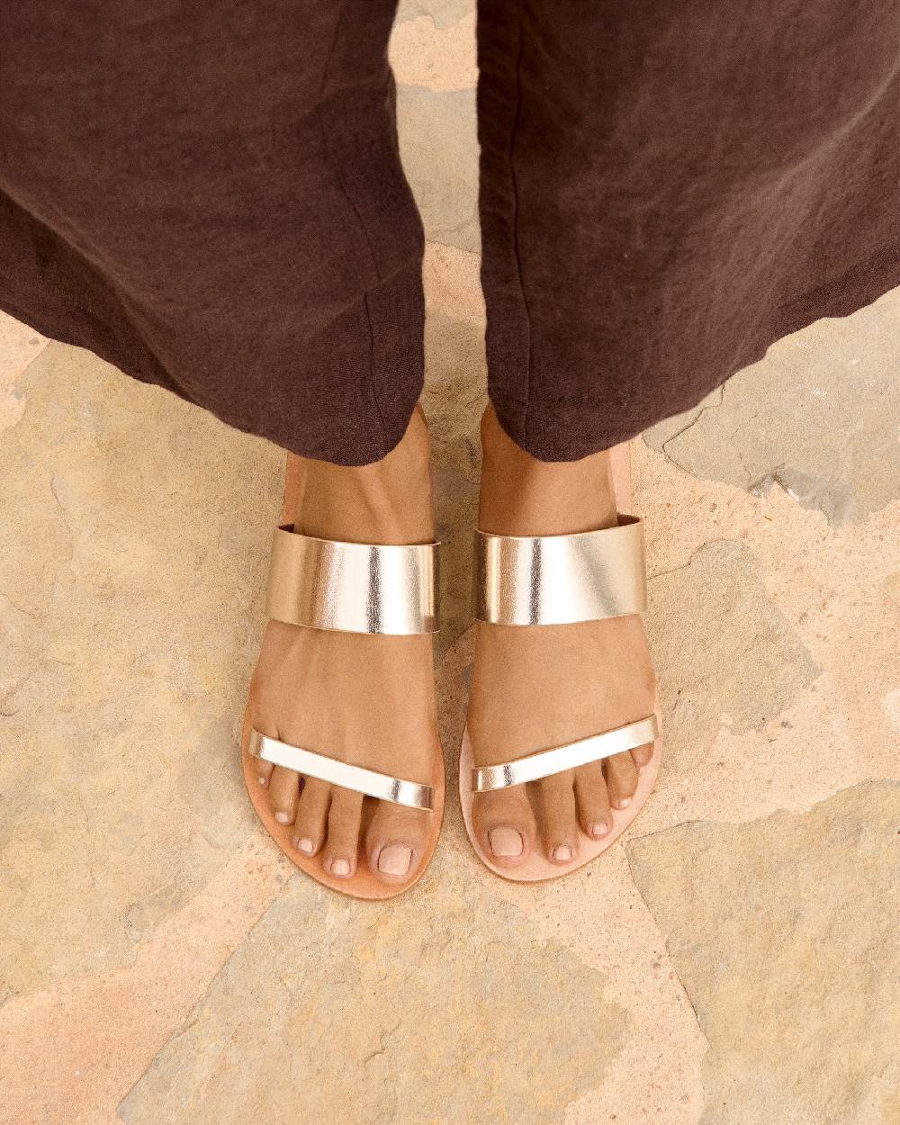 Manebí Leather Two Bands Sandals - Platinum In Saldo