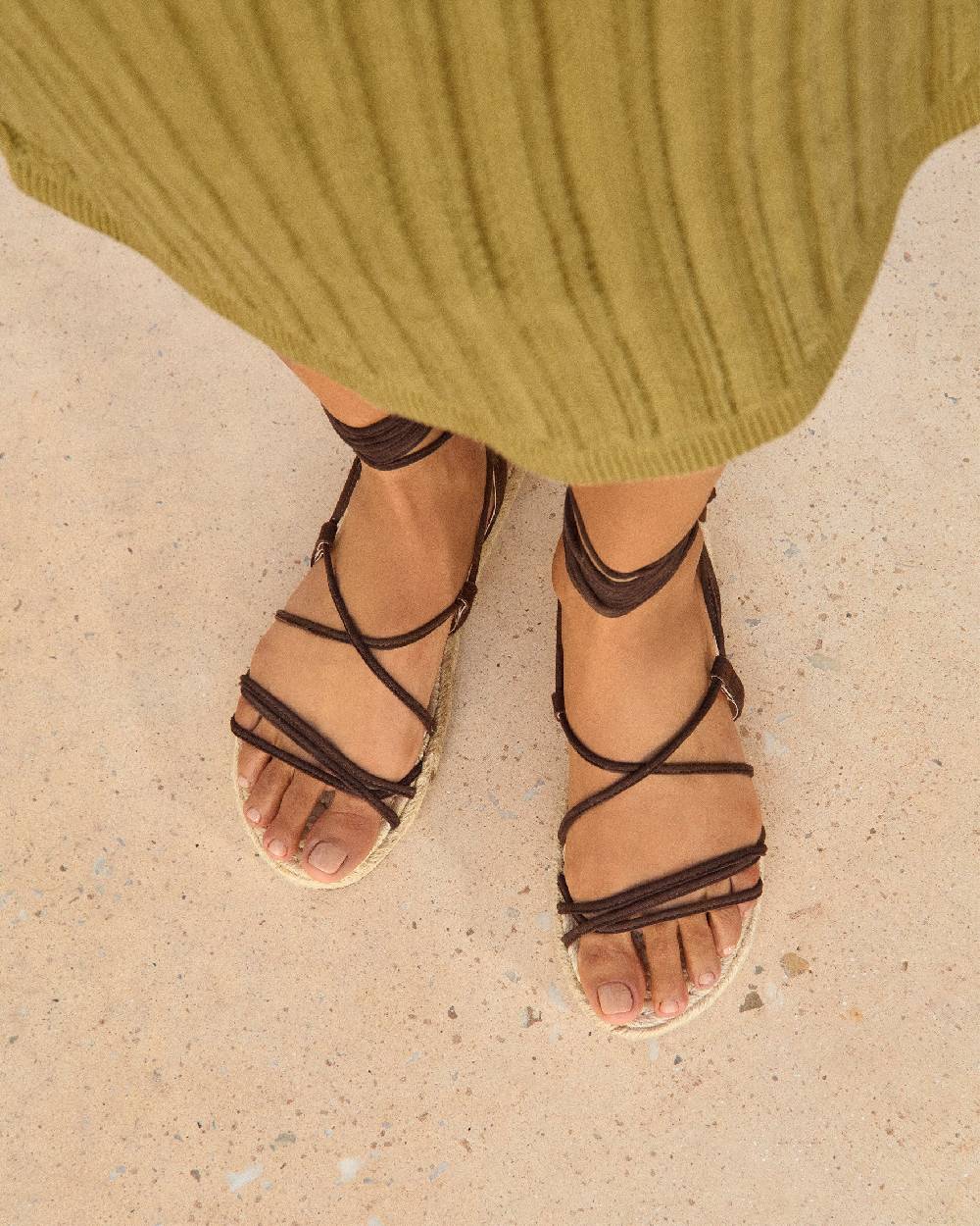 Manebí Suede \u0026 Jute Lace-Up Sandals - Cocoa Italia