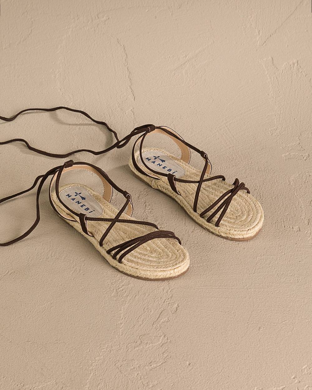 Manebí Suede \u0026 Jute Lace-Up Sandals - Cocoa Italia