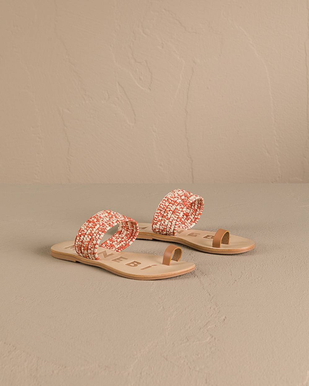 Manebí Raffia \u0026 Leather|Toe Ring Sandals - Orange Rust \u0026 Natural Mélange 2025