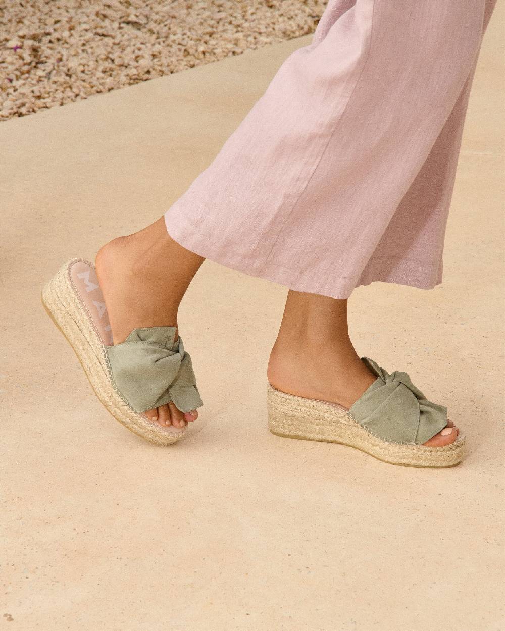 Manebí Soft Suede Platforms With Knot - Sage Prezzo di fabbrica