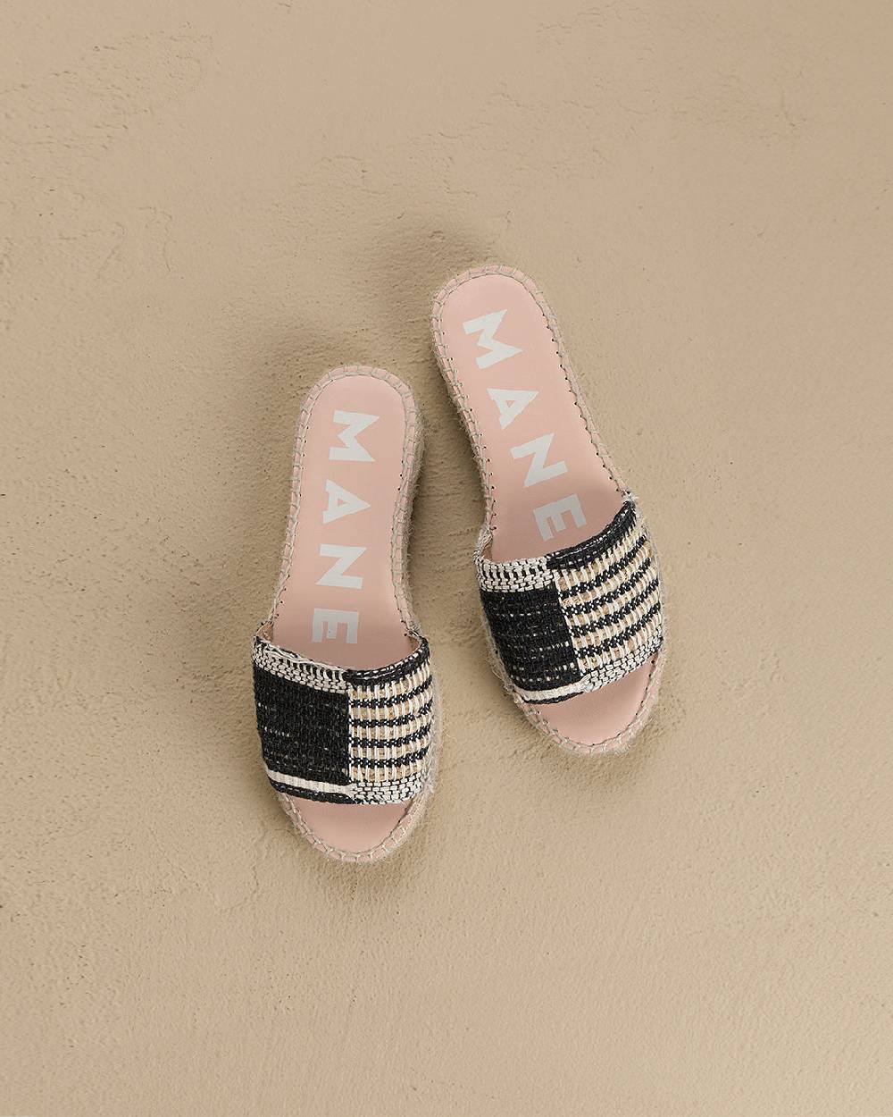 Manebí Silk And Cotton Patchwork|Double Sole Slides - Yucatán White Natural And Black Promozione