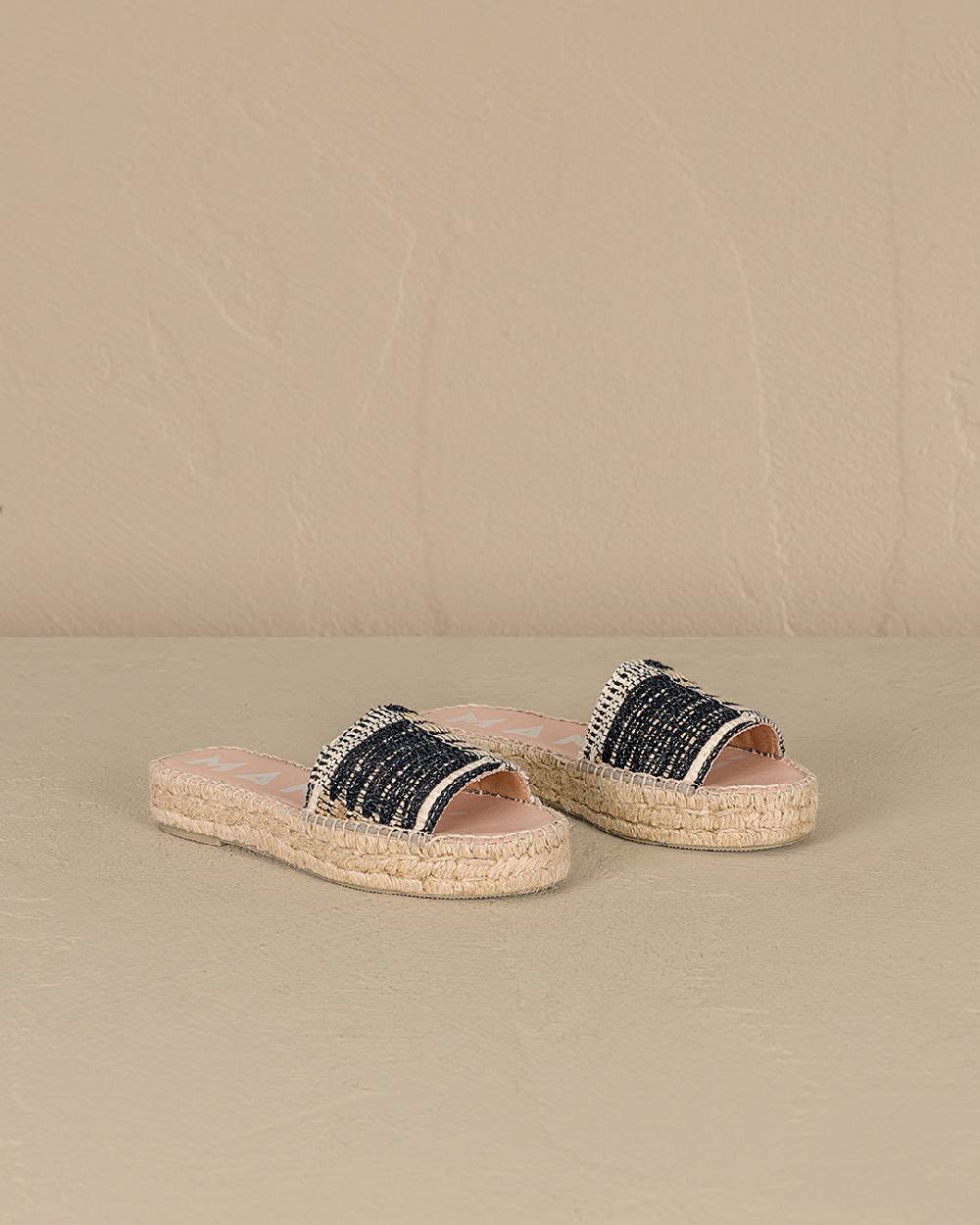 Manebí Silk And Cotton Patchwork|Double Sole Slides - Yucatán White Natural And Black Promozione