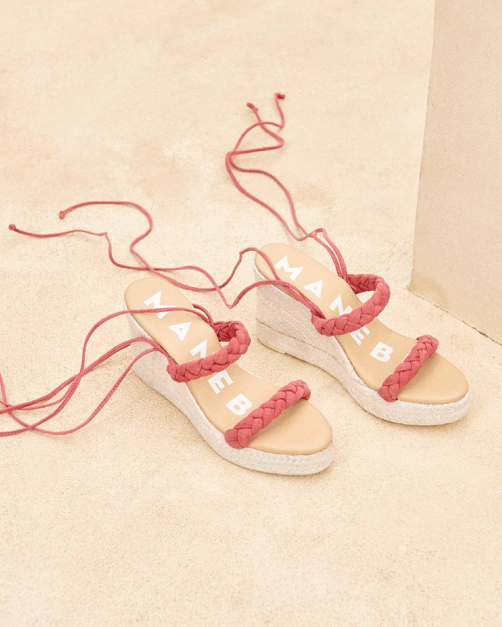 Manebí Soft Suede Two Braided Bands|Wedge Espadrilles - Terracotta Spedizione Gratuita
