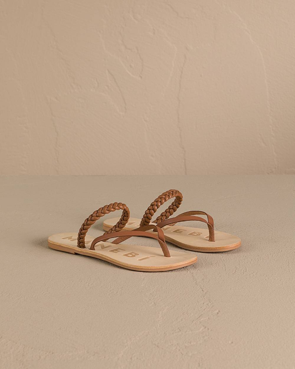 Manebí Leather Braid Thong Sandals - Canyon Tan Presa