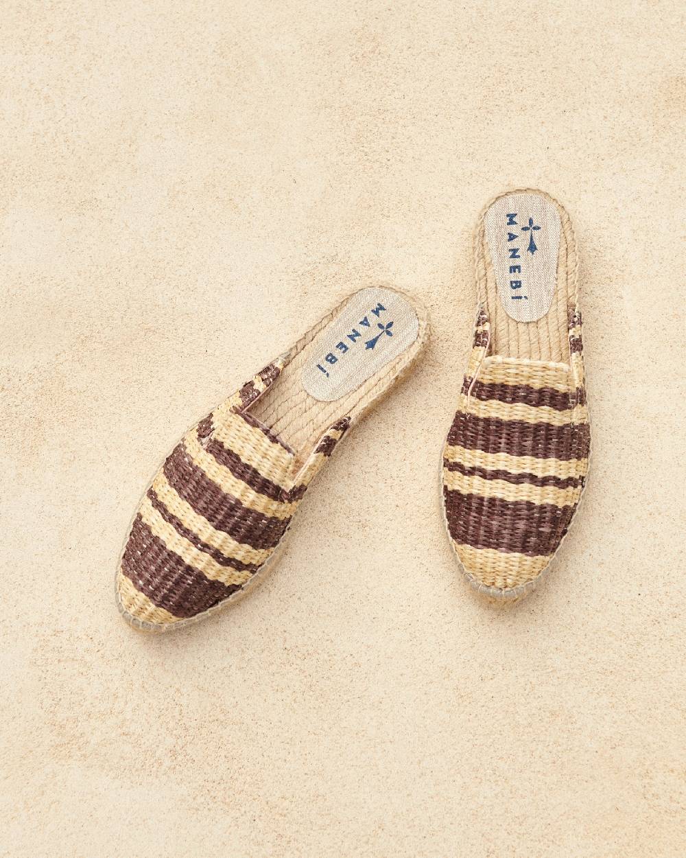 Manebí Raffia Stripes Mules - Cocoa \u0026 Natural Economico