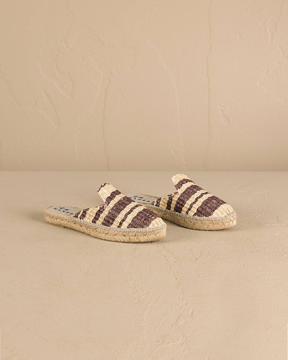 Manebí Raffia Stripes Mules - Cocoa \u0026 Natural Economico