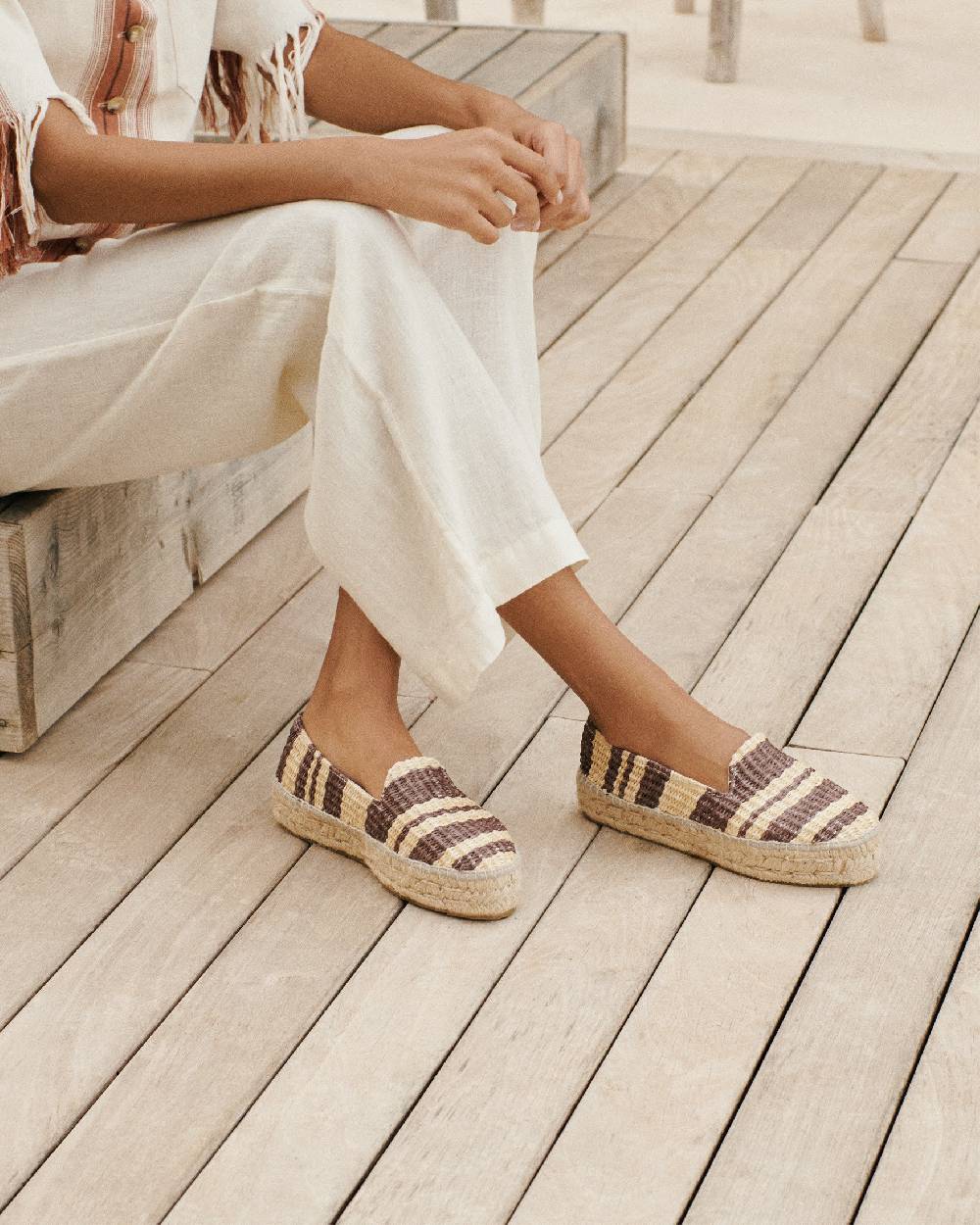 Manebí Raffia Stripes Double Sole Espadrilles - Cocoa \u0026 Natural Online