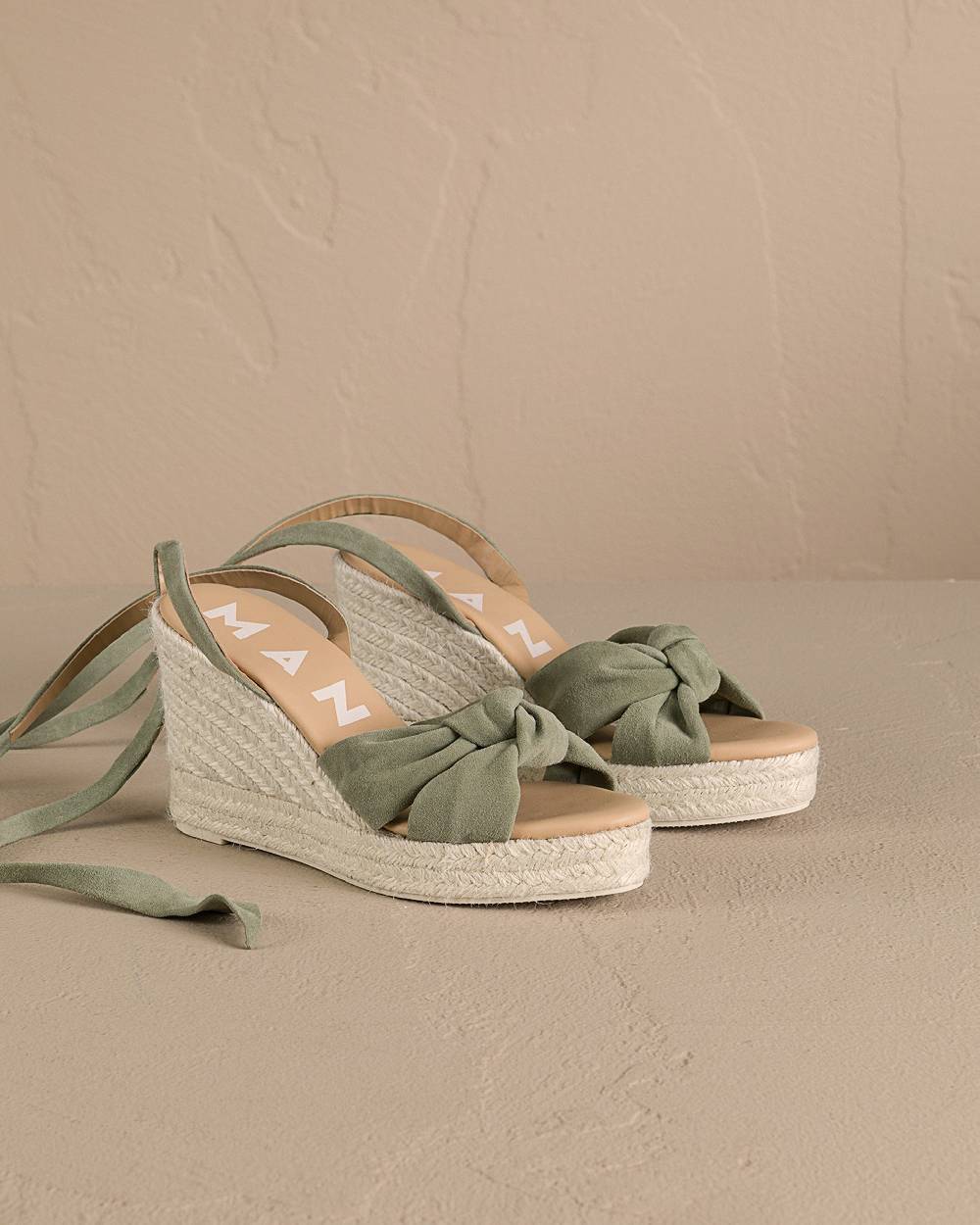 Manebí Soft Suede Wedge Espadrilles|With Knot - Sage Offerte stagionali