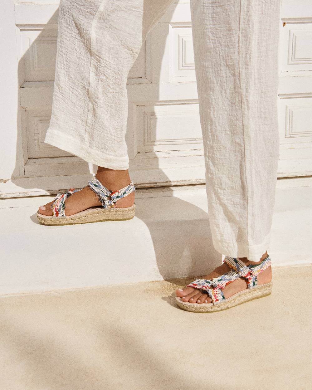 Manebí Cotton Jaquard Hiking Sandals - Multicolor Stripes Vendite Flash