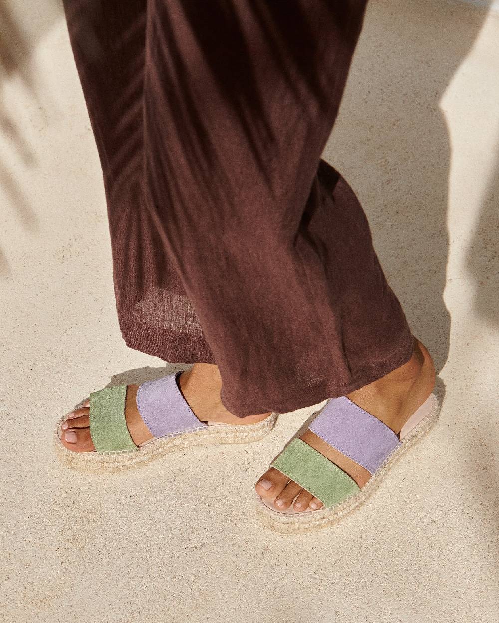 Manebí Suede Two Bands|Double Sole Sandals - Wisteria Lilac And Sage Negozio