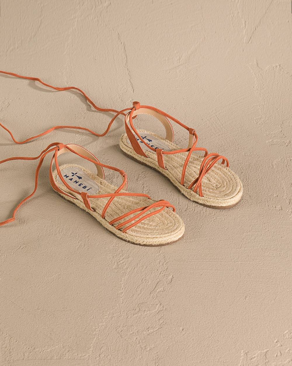 Manebí Suede \u0026 Jute Lace-Up Sandals - Orange Rust Moda