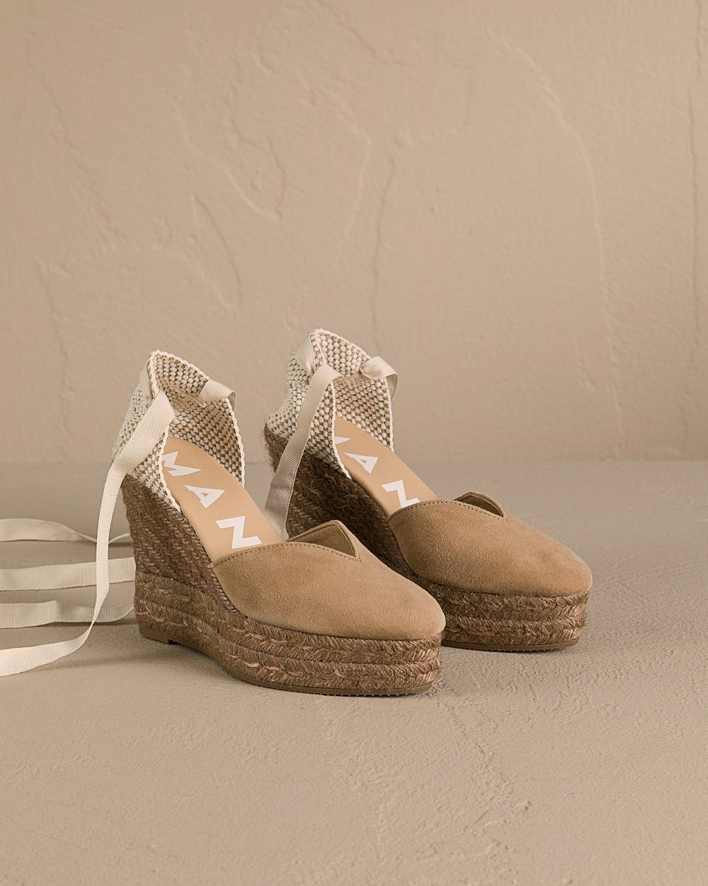 Manebí Soft Suede Heart-Shaped|Wedge Espadrilles - Hamptons Vintage Taupe On Tone Italy