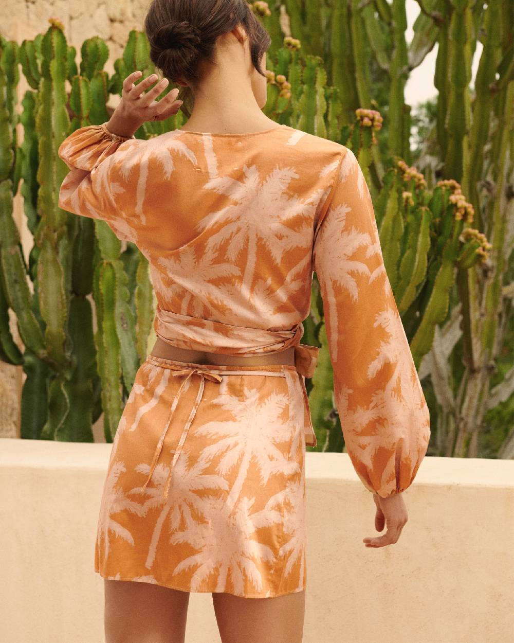 Manebí Printed Cotton Icara Top - Sunbaked \u0026 Cream Pink Maxi Palm In Linea