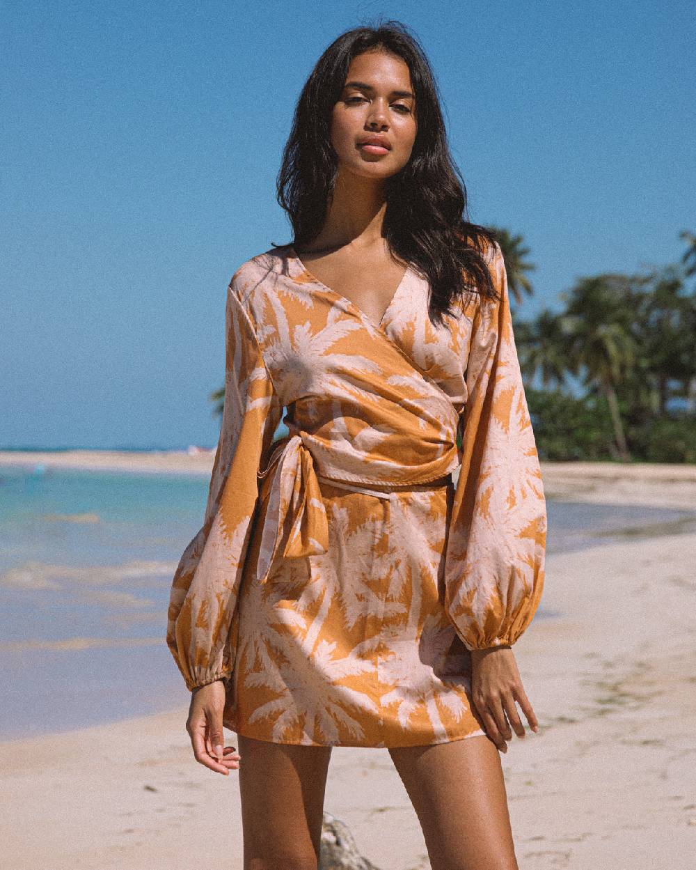 Manebí Printed Cotton Icara Top - Sunbaked \u0026 Cream Pink Maxi Palm In Linea