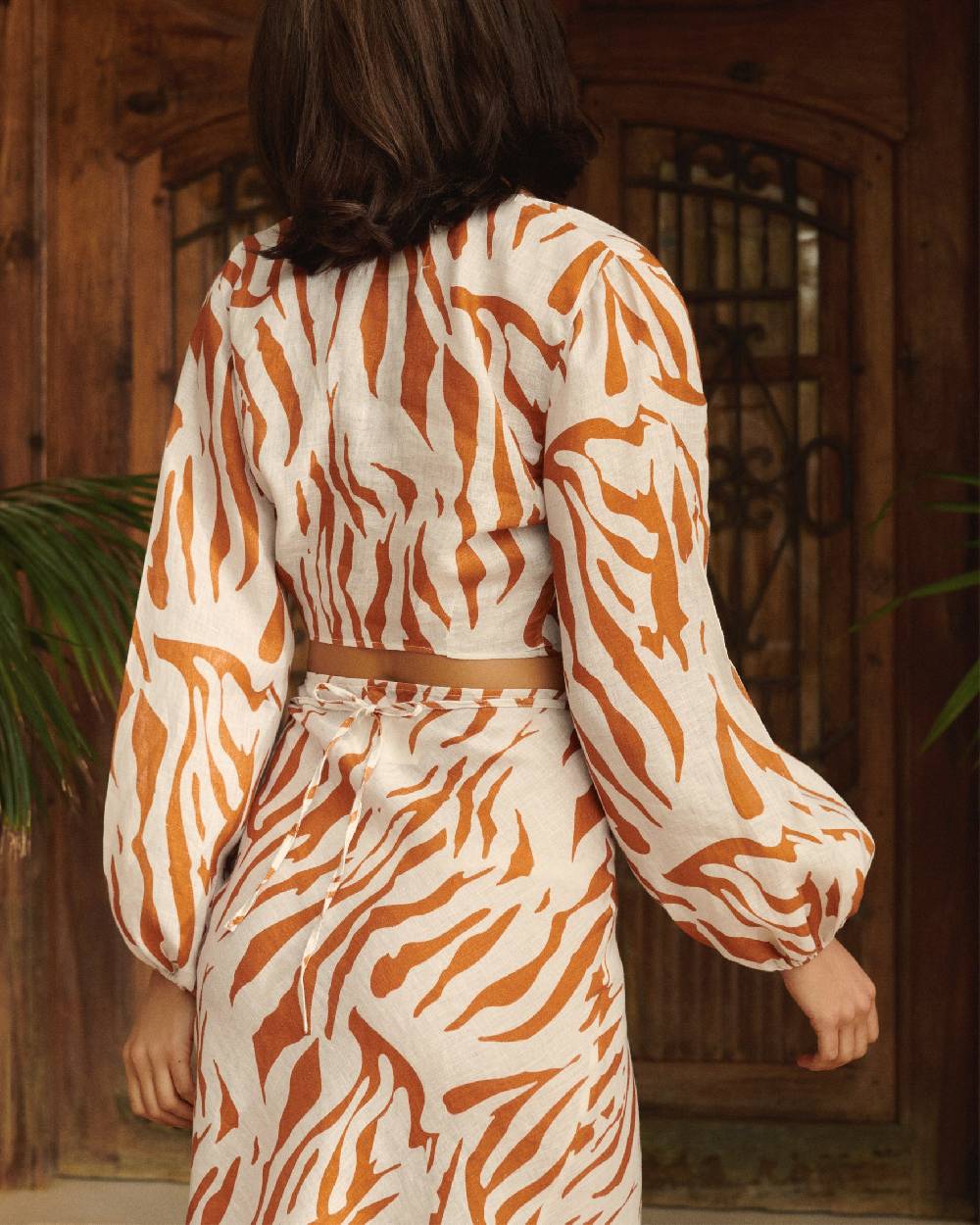 Manebí Printed Linen Antigua Top - Eggnog \u0026 Orange Rust Zebra Qualità Garantita
