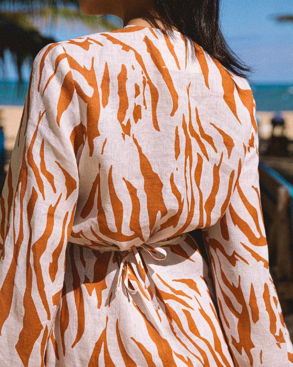 Manebí Printed Linen Caracas Dress - Eggnog \u0026 Orange Rust Zebra Sottocosto