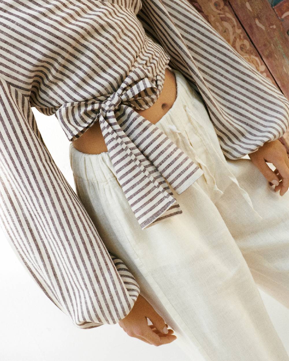 Manebí Viscose Blend Icara Top - Off White \u0026 Cocoa Stripes Presa